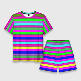 Мужской костюм с шортами 3D с принтом Multicolored neon bright stripes в Екатеринбурге,  |  | bright stripes | multicolored | neon | stripes | неоновые полосы | полосатый узор | яркие полосы