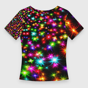 Женская футболка 3D Slim с принтом COLORFUL COLOR STARFALL в Екатеринбурге,  |  | Тематика изображения на принте: abstraction | beautiful | colorful pattern | starfall | starry | абстракция | звездный | звездопад | красиво | красочный узор