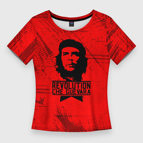 Женская футболка 3D Slim с принтом Че Гевара  на красном фоне в Екатеринбурге,  |  | anarchy | che | che guevara | comandante | hasta la victoria siempre | анархия | гевара | до победы всегда | историческая личность | комунист | куба | революция | социализм | фидель кастро | че | че гевара | эрнесто