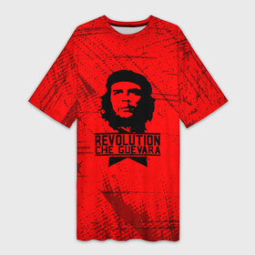 Платье-футболка 3D с принтом Че Гевара  на красном фоне в Екатеринбурге,  |  | anarchy | che | che guevara | comandante | hasta la victoria siempre | анархия | гевара | до победы всегда | историческая личность | комунист | куба | революция | социализм | фидель кастро | че | че гевара | эрнесто