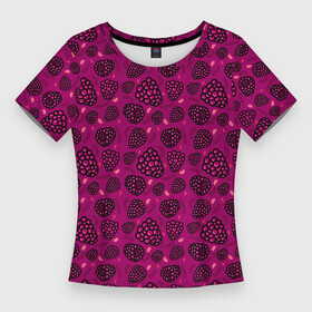 Женская футболка 3D Slim с принтом Малиновый рай в Екатеринбурге,  |  | арт | малина | малиновый | принт | рисунок | розовый | ягода