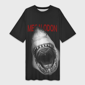 Платье-футболка 3D с принтом Гигантская акула в Екатеринбурге,  |  | акула | вымершая акула | гигантская акула | мегалодон | надпись | рот