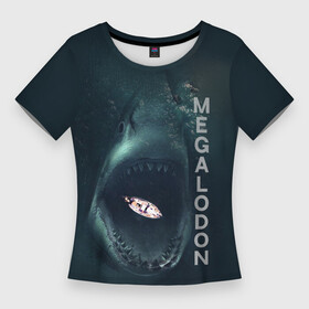 Женская футболка 3D Slim с принтом Мегалодон в тихом омуте в Екатеринбурге,  |  | акула | вымершая акула | гигантская акула | лодка | мегалодон | надпись