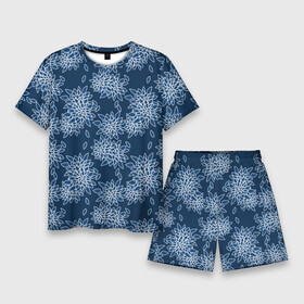 Мужской костюм с шортами 3D с принтом Темно синий цветочный узор pattern в Екатеринбурге,  |  | dark blue | floral | pattern | синий | темно синий | цветочный узор
