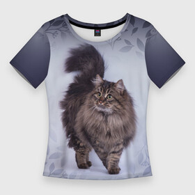 Женская футболка 3D Slim с принтом Красивый сибирский котик в Екатеринбурге,  |  | cat | pussy | киса | кися | котик | котэ | кошка | кошки | пушистик | сибирская кошка | сибирский | сибирь