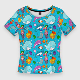 Женская футболка 3D Slim с принтом SEA DIVING в Екатеринбурге,  |  | blue | diver | fish | m | ocean | snorkeling | water | whale | аквалангист | акула | вода | дайвер | дайвинг | животные | кит | море | морская жизнь | морская звезда | морской | морской конек | морской котик | океан | погружение