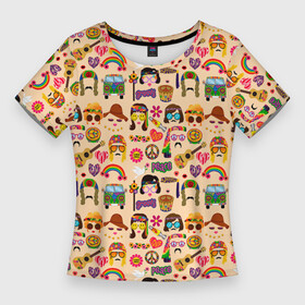 Женская футболка 3D Slim с принтом HIPPIE FASHION в Екатеринбурге,  |  | beaut | colorful | flower | hipster | love | pattern | retro | style | vintage | woman | world | винтаж | девушка | женщина | инди | красивая | красный | красочный | любовь | мир | мода | психоделический | радужный | ретро | розовый | стиль