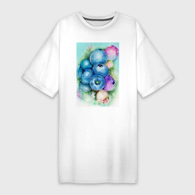 Платье-футболка хлопок с принтом Акварельные ягоды голубики в Екатеринбурге,  |  | акварель | акварельный | голубика | гроздь | живопись | лето | нежный | рисунок | сочные | ягодки | ягоды