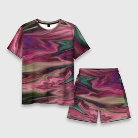 Мужской костюм с шортами 3D с принтом Абстрактный размытый узор в розово зеленых цветах в Екатеринбурге,  |  | abstract | abstract pattern | blur pattern | абстрактный узор | размытый узор | розовый
