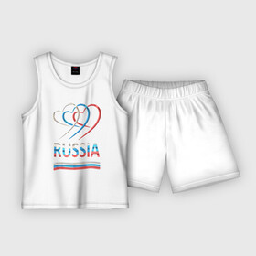 Детская пижама с шортами хлопок с принтом Российский трехцветный флаг сердечками в Екатеринбурге,  |  | 3д | патриотизм | россия | сердце | триколор | флаг