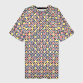 Платье-футболка 3D с принтом Желтые, оранжевый квадраты на сером в Екатеринбурге,  |  | abstract | checkered | geometric | gray | orange | plaid | retro | s | squares | yellow | абстрактный | в клетку | геометрический | желтый | квадраты | клетка | клетчатый | лососевый | оранжевый | плед | ретро | светло серый | серый