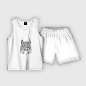 Детская пижама с шортами хлопок с принтом LYNX в Екатеринбурге,  |  | animal | black | predator | white | белый | животное | рысь | хищник | чёрный