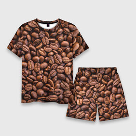 Мужской костюм с шортами 3D с принтом Зерна жареного кофе в Екатеринбурге,  |  | coffee | кофе | кофейные зерна | текстура