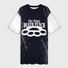 Платье-футболка 3D с принтом Five Finger Death Punch  кастет в Екатеринбурге,  |  | Тематика изображения на принте: 5fdp | 5фдп | ffdp | five finger death punch | metal | music | skeleton | sounds | метал | музыка | рок | череп