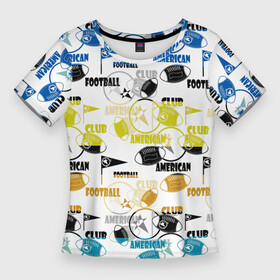 Женская футболка 3D Slim с принтом American football sports pattern в Екатеринбурге,  |  | american football | sports pattern | американский | желтый | полосы | разноцветный узор | спортивный паттерн | футбол