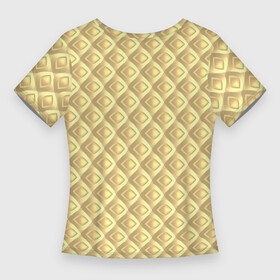 Женская футболка 3D Slim с принтом Песочный паттерн из объемных ромбов в Екатеринбурге,  |  | 3д | геометрия | диагональ | желтый | песочный | ромб | симметрия