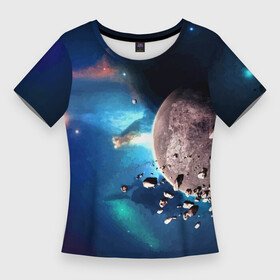 Женская футболка 3D Slim с принтом Космическое столкновение объектов в Екатеринбурге,  |  | cosmos | neon | planet | space | star | звезда | космос | неон | планета | пространство