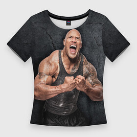 Женская футболка 3D Slim с принтом Dwayne Douglas Johnson в Екатеринбурге,  |  | bodybuilder | businessman | dwayne douglas johnson | movie actor | producer | professional wrestler | the rock | бизнесмен | бодибилдер | дуэйн дуглас джонсон | кино актер | продюсер | профессиональный рестлер | скала