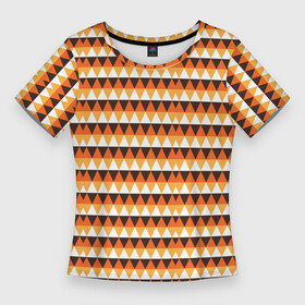 Женская футболка 3D Slim с принтом Треугольники на оранжевом фоне в Екатеринбурге,  |  | Тематика изображения на принте: абстрактные | классика | классические | нейтральные | спокойные | узор | узоры