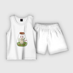 Детская пижама с шортами хлопок с принтом The hare in the flask в Екатеринбурге,  |  | animal | flower | greenery | rabbit | детская картинка | животное | зелень | колба | кролик | цветок