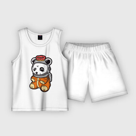 Детская пижама с шортами хлопок с принтом Космо панда в Екатеринбурге,  |  | арт | иллюстрация | космонавт | медвежонок | пончик