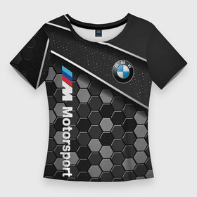 Женская футболка 3D Slim с принтом BMW : Технологическая Броня в Екатеринбурге,  |  | bmw | bmw motorsport | bmw performance | carbon | m | m power | motorsport | performance | sport | бмв | броня | карбон | моторспорт | соты | спорт | шестиугольники