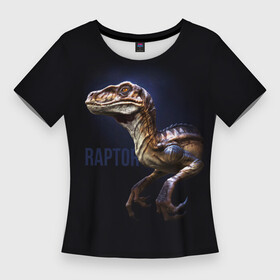 Женская футболка 3D Slim с принтом Динозавр раптор в Екатеринбурге,  |  | velociraptor | велоцераптор | велоцираптор | динозавры | раптор | хищные динозавры