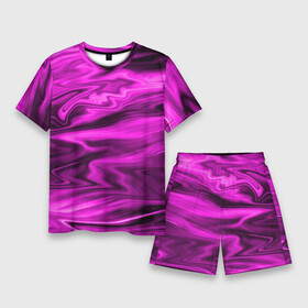 Мужской костюм с шортами 3D с принтом Розово пурпурный закат в Екатеринбурге,  |  | абстрактный узор | малиновый | мрамор | мраморный узор | пурпурный | пятна | разводы | размытый фон