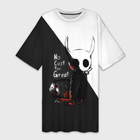 Платье-футболка 3D с принтом Hollow Knight черно белое в Екатеринбурге,  |  | hollow knight | the knight | детская | для детей | игра | компьютерная игра | королевство | рыцарь | темный рыцарь | холлов кнайт | холов кнайт | экшен