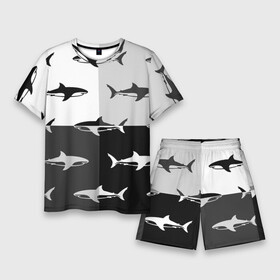 Мужской костюм с шортами 3D с принтом Стая акул  pattern в Екатеринбурге,  |  | Тематика изображения на принте: fin | pack | pattern | shark | tail | акула | паттерн | плавник | стая | хвост