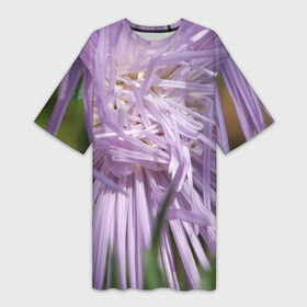 Платье-футболка 3D с принтом Астра в стиле хаос в Екатеринбурге,  |  | Тематика изображения на принте: астра | беспорядок | дача | игла | лепесток | лето | природа | растение | тонкий | участок | фазенда | фиолетовый | хоас | цветение | цветовод | цветоводство | цветок | цветы