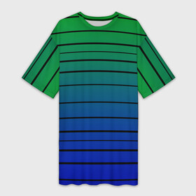 Платье-футболка 3D с принтом Черные полосы на синем, зеленом градиенте в Екатеринбурге,  |  | black stripes | blue | gradient | green | horizontal | lines | minimalism | ombre | simple | striped | stripes | горизонталь | градиент | зеленый | линии | минимализм | омбре | полосатый | полосы | простой | синий | черные полосы