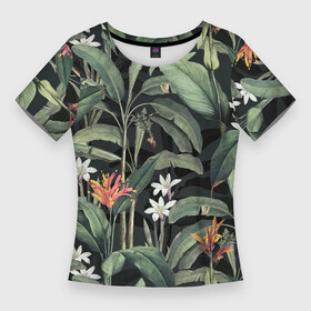 Женская футболка 3D Slim с принтом Цветы Зелёных Джунглей в Екатеринбурге,  |  | flowers | summer | букет | джунгли | зелёный | лето | природа | растение | сад | садоводство | флора | цветы