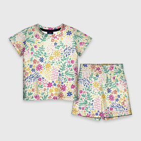 Детский костюм с шортами 3D с принтом Цветы Нарисованные Разноцветные в Екатеринбурге,  |  | flowers | summer | букет | лето | нарисованные | природа | разноцветные | растение | сад | садоводство | флора | цветы
