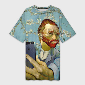 Платье-футболка 3D с принтом Ван Гог Селфи  Арт Портрет в Екатеринбурге,  |  | van gogh | вангог | мем | художник | цветущие ветки миндаля