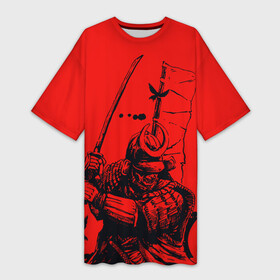 Платье-футболка 3D с принтом Самурай на красном фоне в Екатеринбурге,  |  | samurai | буси | воин | путь | самурай | япония