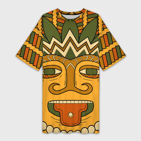 Платье-футболка 3D с принтом Polynesian tiki CHILLING в Екатеринбурге,  |  | Тематика изображения на принте: africa | bora bora | fiji | hawaii | island | nature | ocean | polynesia | samoa | tahiti | tiki | африка | гаваи | истукан | лето | орнамент | острова | пляж | полинезия | серфинг | тики | тропики | туризм | этнический