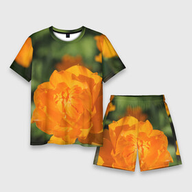 Мужской костюм с шортами 3D с принтом Оранжевый сад в Екатеринбурге,  |  | Тематика изображения на принте: бубенчик | бубенчики | дача | красота | лепесток | лето | огород | оранжевый | природа | растение | сад | участок | фазенда | цветение | цветовод | цветоводство | цветок | цветы