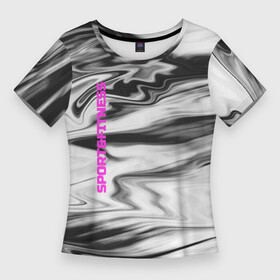 Женская футболка 3D Slim с принтом SPORT FITNESS в Екатеринбурге,  |  | sportfitness | мраморный узор | спортивный дизайн | финтес | черный и розовый | черный мрамор