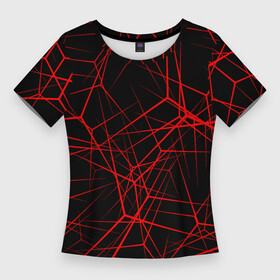 Женская футболка 3D Slim с принтом Intersecting red rays в Екатеринбурге,  |  | horizontal | intersection | minimalist | parallel | red | stripe | vertical | вертикальный | горизонтальный | красный | минималистский | параллельный | пересекающийся | пересечение | полоса