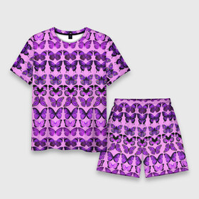 Мужской костюм с шортами 3D с принтом Purple butterflies в Екатеринбурге,  |  | background | beautiful | colorful | insect | pattern | wings | бабочки | красивый | красочные | крылья | насекомое | узор | фиолетовый | фон