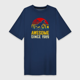 Платье-футболка хлопок с принтом Потрясающий динозавр с 1989 года в Екатеринбурге,  |  | 1989 | 89 | dino | dinosaur | tyrannosaurus | tyrex | архозавр | год | год рождения | день рождения | дино | динозавр | динозавры | ко дню рождения | на день рождения | прямиком из | родился в | сделан в | тираннозавр