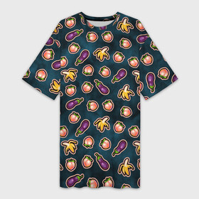 Платье-футболка 3D с принтом Баклажаны персики бананы паттерн в Екатеринбурге,  |  | баклажан | баклажаны | банан | бананы | веганство | еда | овощи | паттерн | персик | персики | фрукты
