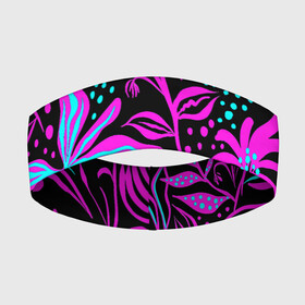 Повязка на голову 3D с принтом Purple flowers pattern в Екатеринбурге,  |  | beautiful | black | blue | colorful | floral | красивый | красочный | узор | фиолетовый | цветочный | черный