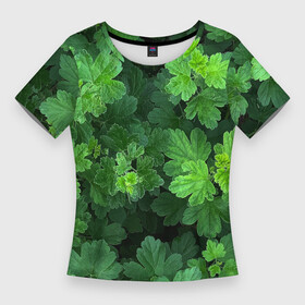 Женская футболка 3D Slim с принтом Бархатистый крыжовник в Екатеринбурге,  |  | бархатный крыжовник | зеленый | зелень | камуфляж | крыжовник | лето | листва | листья | природа | природный | растения | текстура