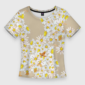 Женская футболка 3D Slim с принтом Букет Нарисованных Цветущих Ромашек в Екатеринбурге,  |  | flowers | summer | букет | лето | нарисованные | природа | растение | ромашки | сад | садоводство | узор | флора | цветущие | цветы