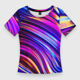 Женская футболка 3D Slim с принтом Яркая цветная композиция в Екатеринбурге,  |  | abstraction | color | composition | fashion | neon | абстракция | композиция | мода | неон | цвет