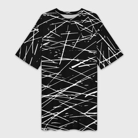 Платье-футболка 3D с принтом Паттерн из хаотичных линий в Екатеринбурге,  |  | Тематика изображения на принте: abstraction | lines | minimalism | pattern | stroke | абстракция | линии | минимализм | паттерн | росчерк