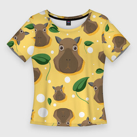 Женская футболка 3D Slim с принтом Капибары паттерн в Екатеринбурге,  |  | capybara | patern | pattern | грызун | грызуны | капибара | капибары | патерн | паттерн