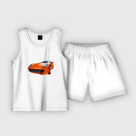 Детская пижама с шортами хлопок с принтом Прокачу с ветерком в Екатеринбурге,  |  | Тематика изображения на принте: авто | водитель | гонка | руль | спорткар | тачка | трасса | фары